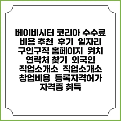 베이비시터 코리아 수수료 비용 추천 | 후기 | 일자리 구인구직 홈페이지 | 위치 연락처 찾기 | 외국인 직업소개소 | 직업소개소 창업비용 | 등록자격허가 | 자격증 취득