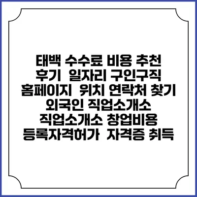 태백 수수료 비용 추천 | 후기 | 일자리 구인구직 홈페이지 | 위치 연락처 찾기 | 외국인 직업소개소 | 직업소개소 창업비용 | 등록자격허가 | 자격증 취득