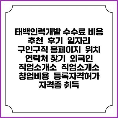 태백인력개발 수수료 비용 추천 | 후기 | 일자리 구인구직 홈페이지 | 위치 연락처 찾기 | 외국인 직업소개소 | 직업소개소 창업비용 | 등록자격허가 | 자격증 취득