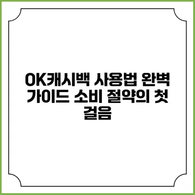 OK캐시백 사용법 완벽 가이드 소비 절약의 첫 걸음