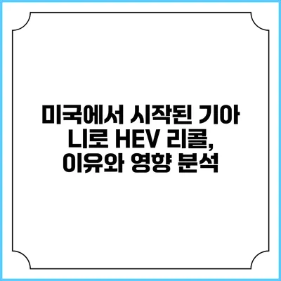 미국에서 시작된 기아 니로 HEV 리콜, 이유와 영향 분석