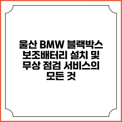 울산 BMW 블랙박스 보조배터리 설치 및 무상 점검 서비스의 모든 것