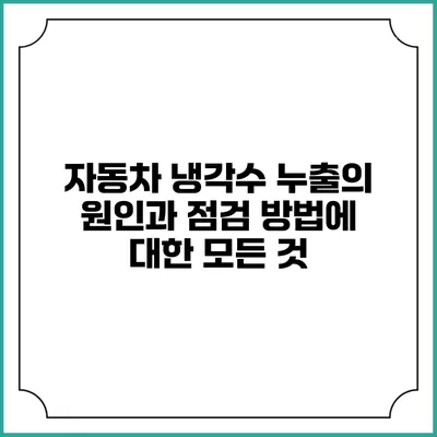 자동차 냉각수 누출의 원인과 점검 방법에 대한 모든 것