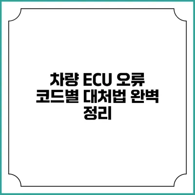 차량 ECU 오류 코드별 대처법 완벽 정리