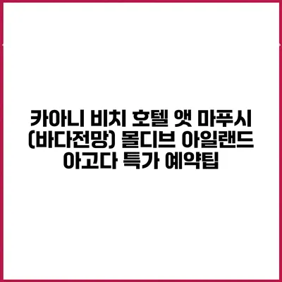카아니 비치 호텔 앳 마푸시 (바다전망) 몰디브 아일랜드 아고다 특가 예약팁